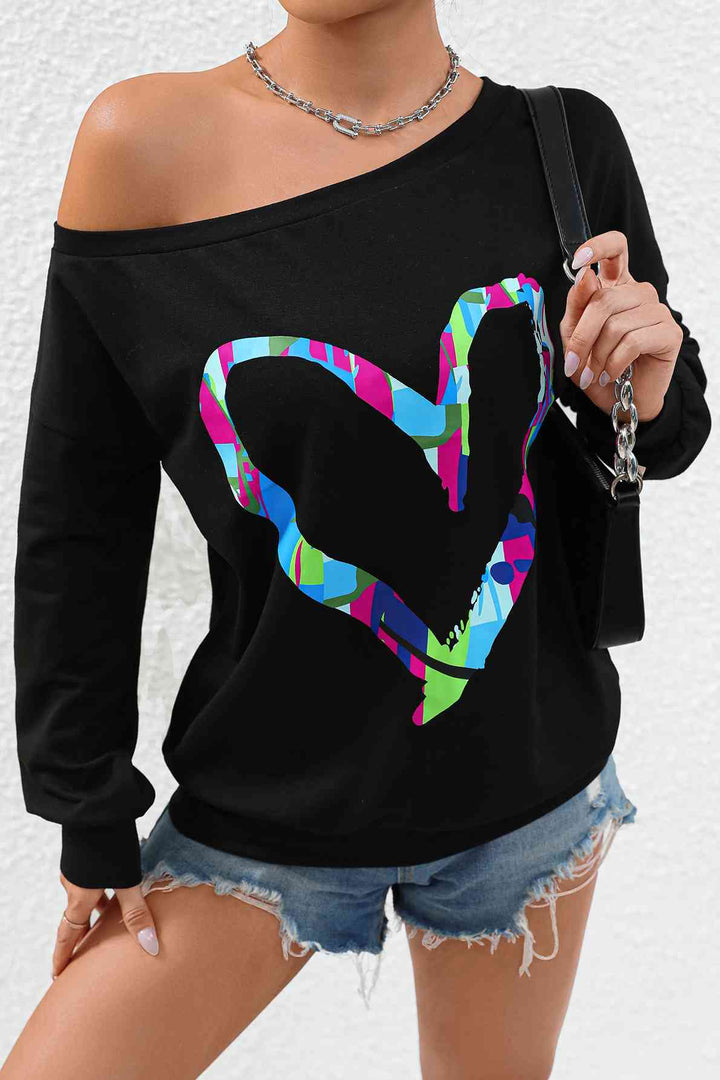 Heart Graphic Long Sleeve Sweatshirt |1mrk.com