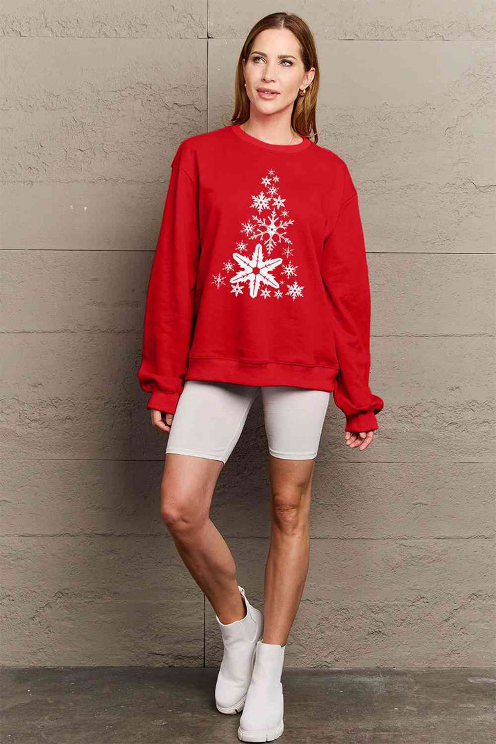 Simply Love Full Size Snowflake Christmas Tree Graphic Sweatshirt |1mrk.com