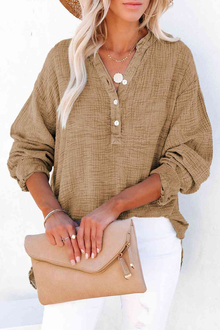 Buttoned Long Sleeve Blouse | 1mrk.com