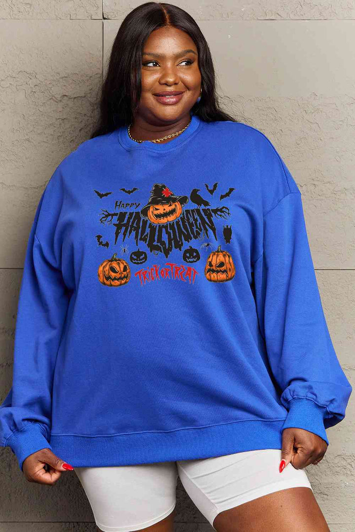 Simply Love Full Size HAPPY HALLOWEEN TRICK OR TREAT Graphic Sweatshirt |1mrk.com