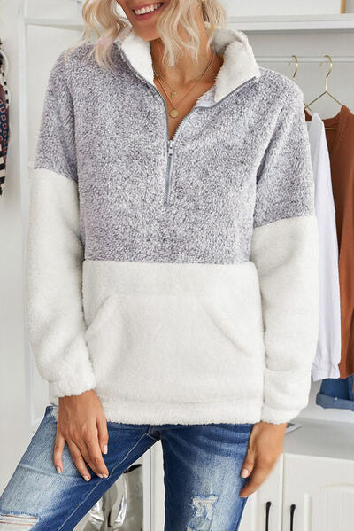 Plus Size Half Zipper Fleece Sweatshirt with Pocket |1mrk.com