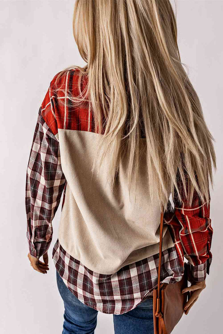 Plaid Collared Neck Buttoned Shirt with Pocket |1mrk.com