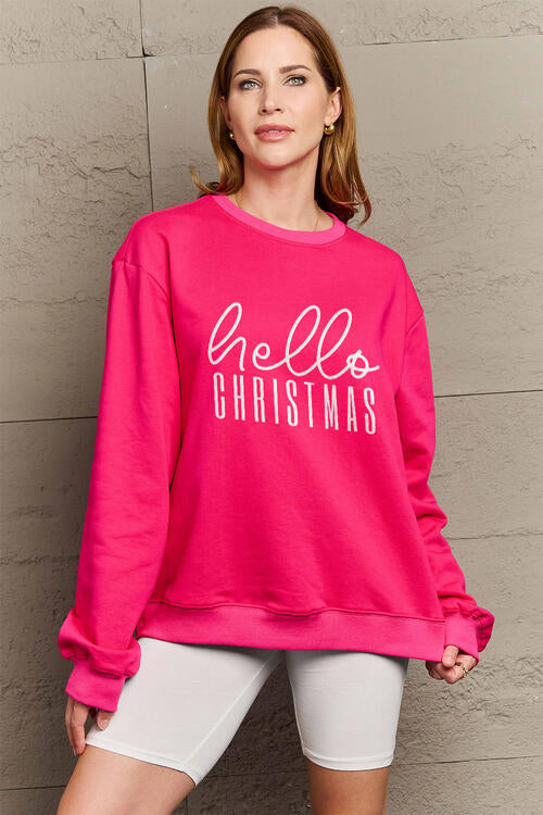 Simply Love Full Size HELLO CHRISTMAS Long Sleeve Sweatshirt |1mrk.com