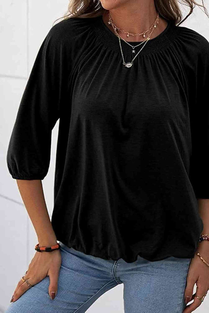 Gathered Detail Round Neck T-Shirt | 1mrk.com