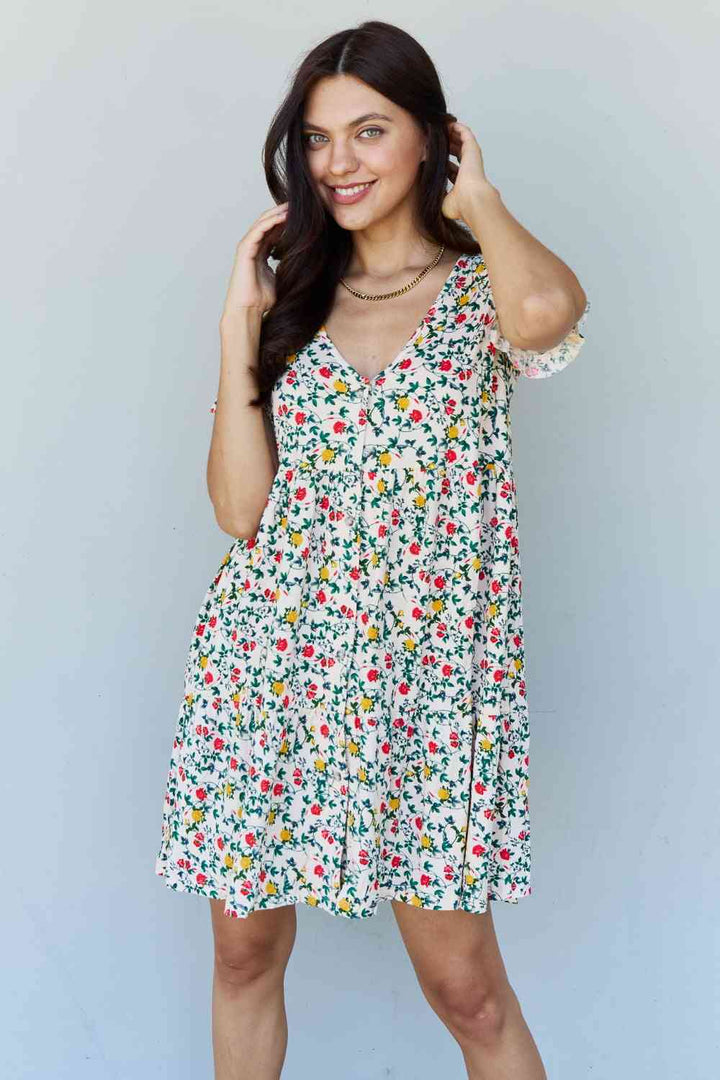 Ninexis Follow Me Full Size V-Neck Ruffle Sleeve Floral Dress | 1mrk.com