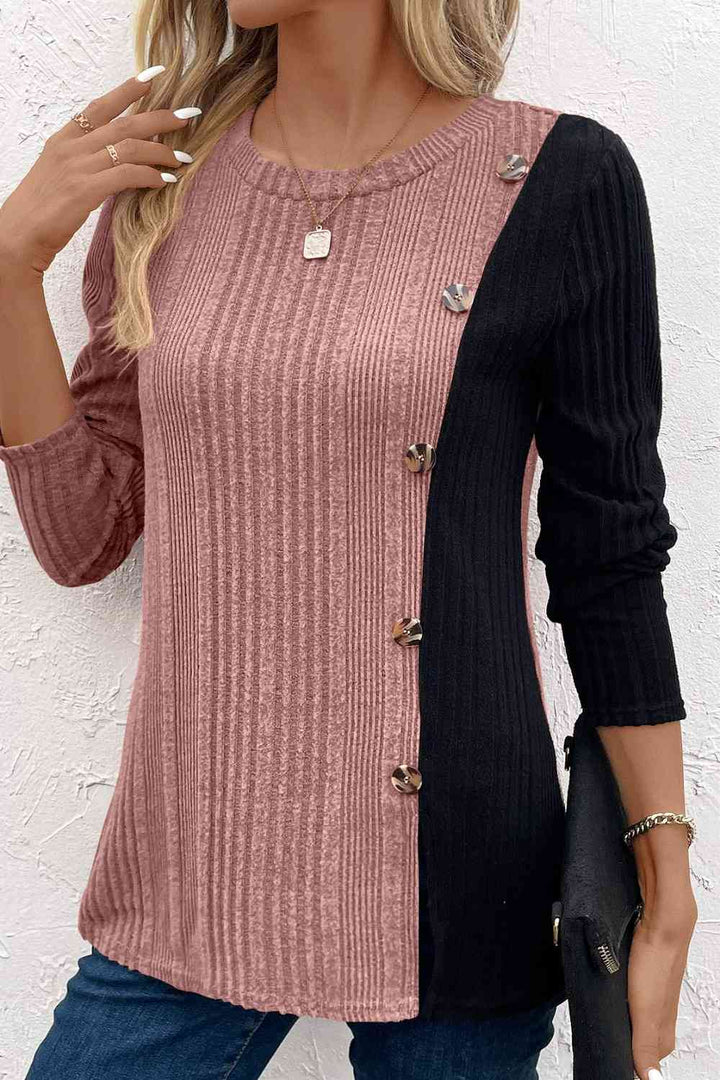 Contrast Long Sleeve Knit Top | 1mrk.com