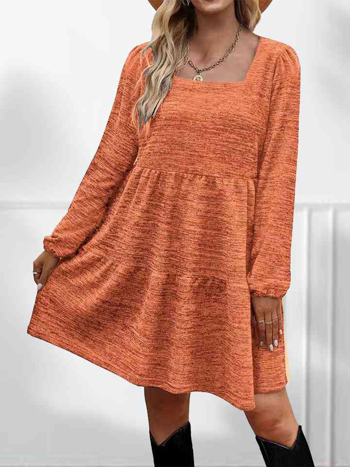 Square Neck Long Sleeve Dress | 1mrk.com