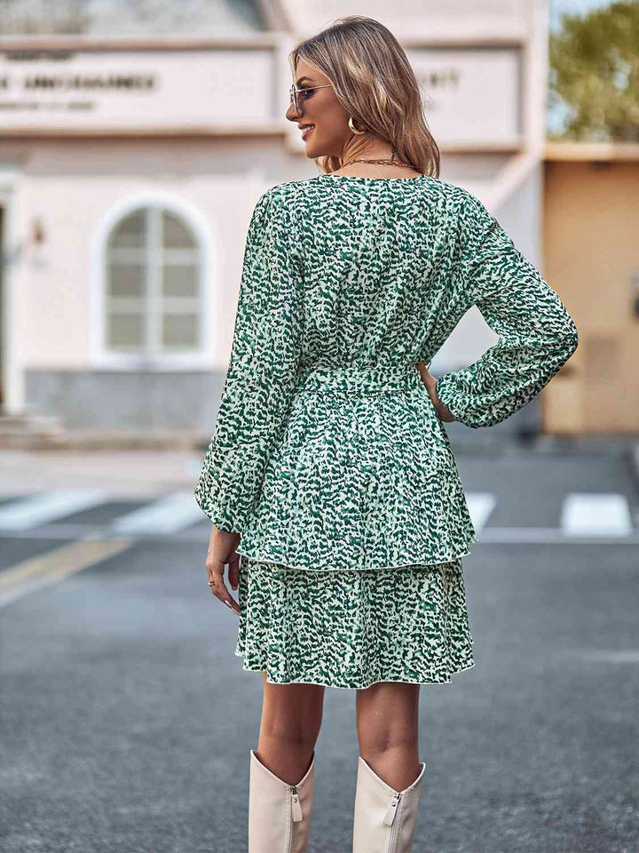 Long Sleeve Tie Waist Layered Dress |1mrk.com