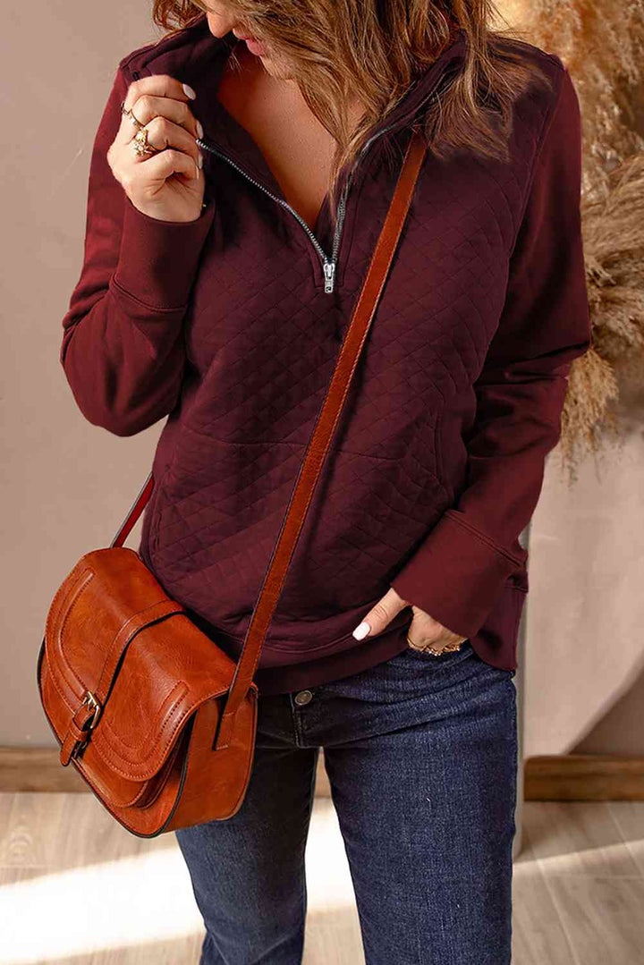 Quarter-Zip Quilted Sweatshirt with Kangaroo Pocket |1mrk.com