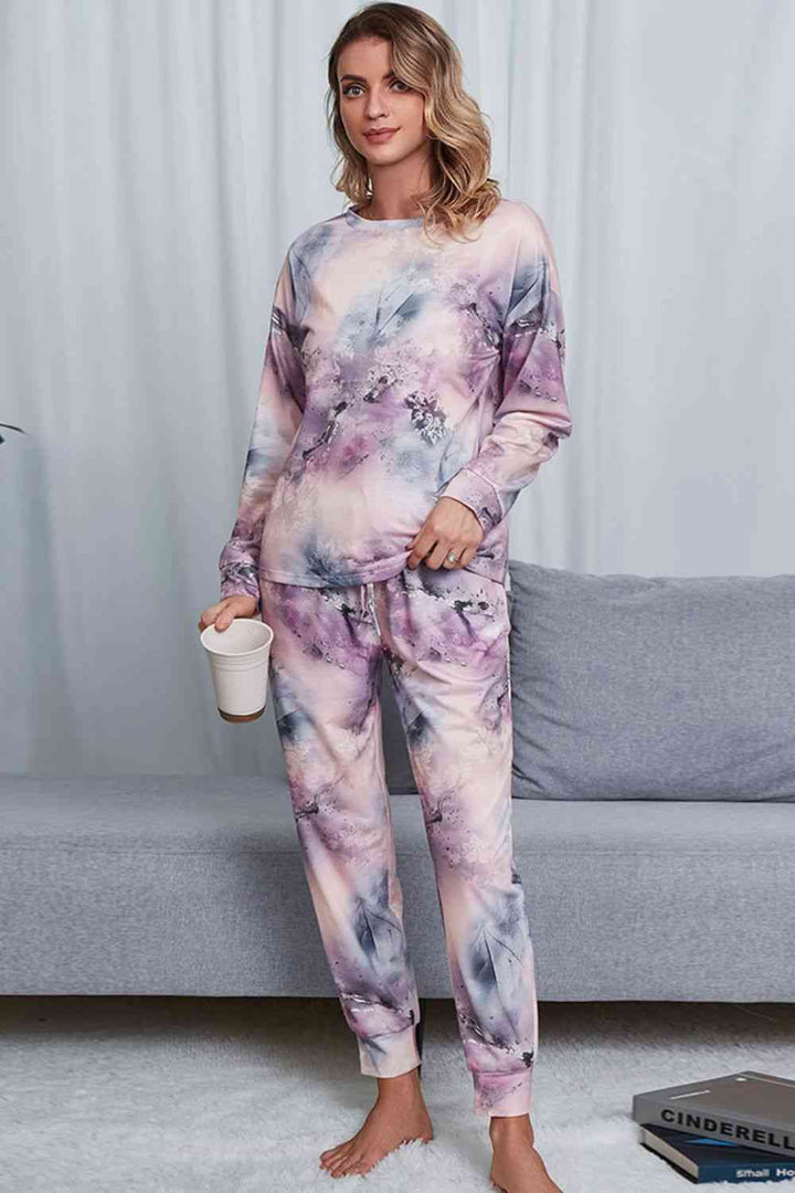 Tie-Dye Crewneck Top and Drawstring Waist Joggers Lounge Set | 1mrk.com