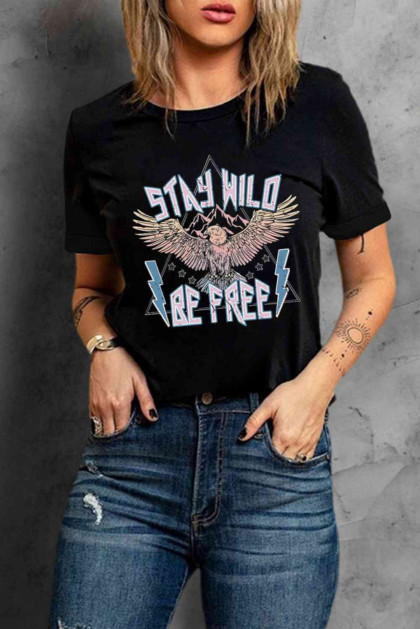 STAY WILD BE FREE Graphic Round Neck Tee | 1mrk.com