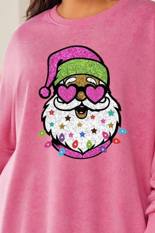 Plus Size Santa Claus Sequin Round Neck Sweatshirt |1mrk.com