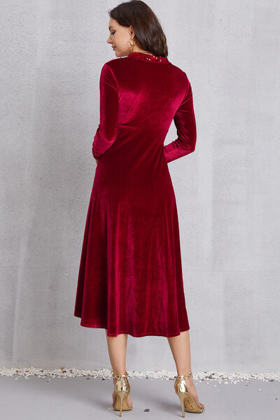 Sequin Long Sleeve Midi Dress |1mrk.com