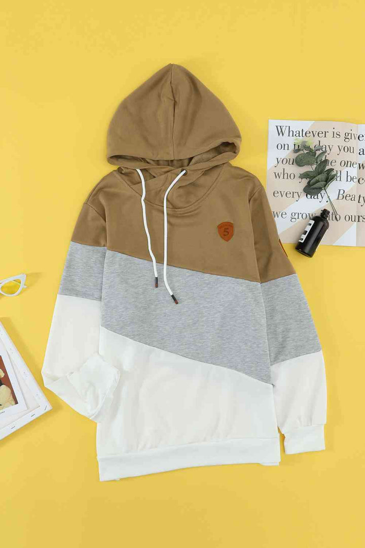 Full Size Range Color Block Cowl Neck Hoodie | 1mrk.com