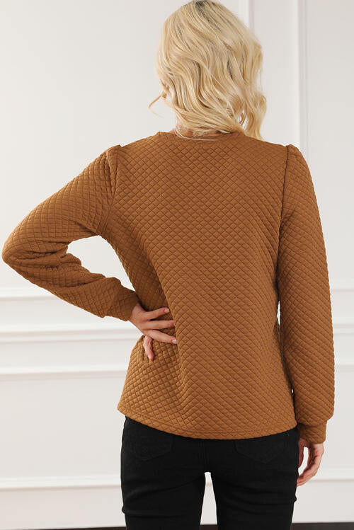 Texture Round Neck Long Sleeve Sweatshirt |1mrk.com