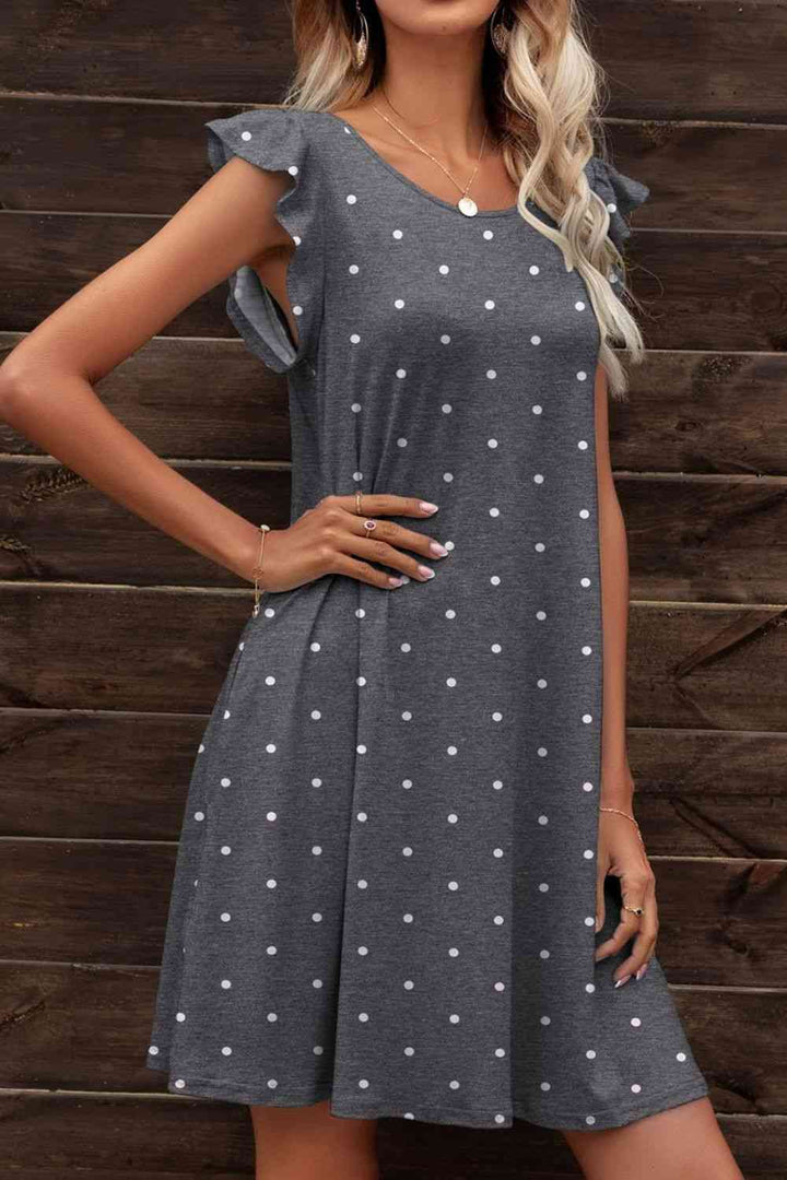 Butterfly Sleeve Round Neck Dress |1mrk.com