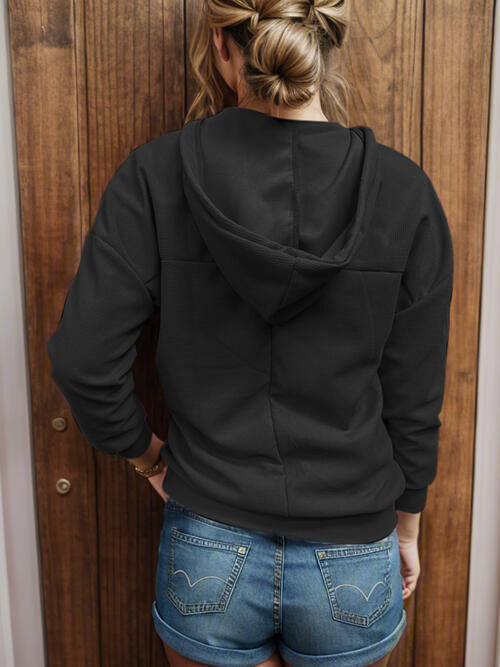 Drawstring V-Neck Long Sleeve Hoodie | 1mrk.com