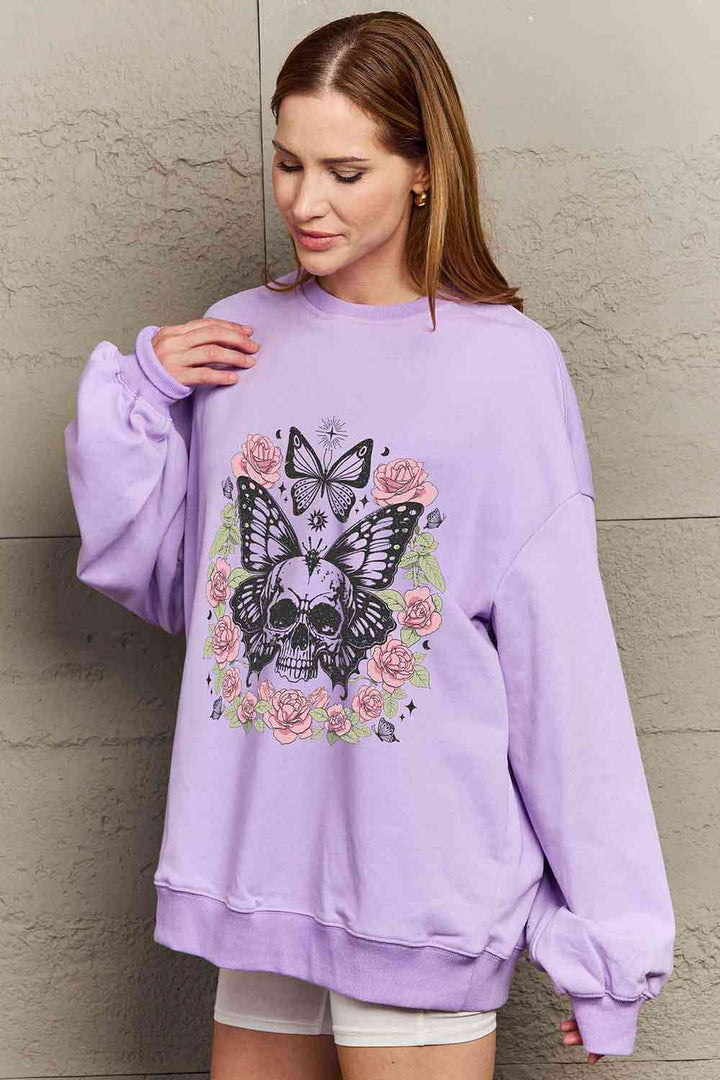 Simply Love Simply Love Full Size Skull Butterfly Graphic Sweatshirt |1mrk.com