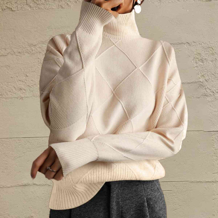 Geometric Turtleneck Long Sleeve Sweater |1mrk.com