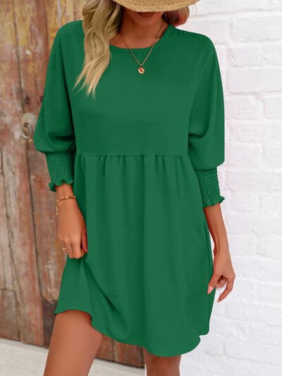 Round Neck Lantern Sleeve Mini Dress |1mrk.com