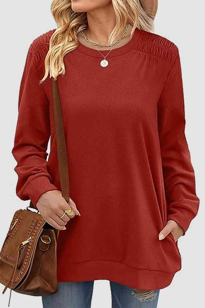 Ruched Round Neck Sweatshirt | 1mrk.com