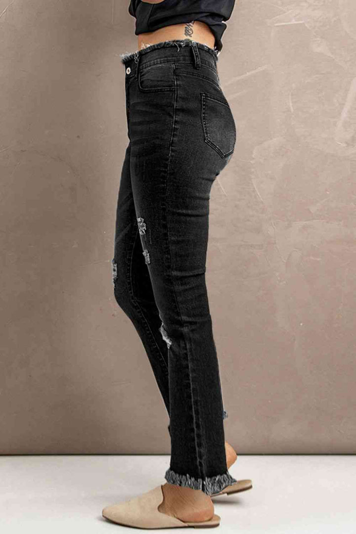 Baeful High Waist Distressed Raw Hem Jeans | 1mrk.com