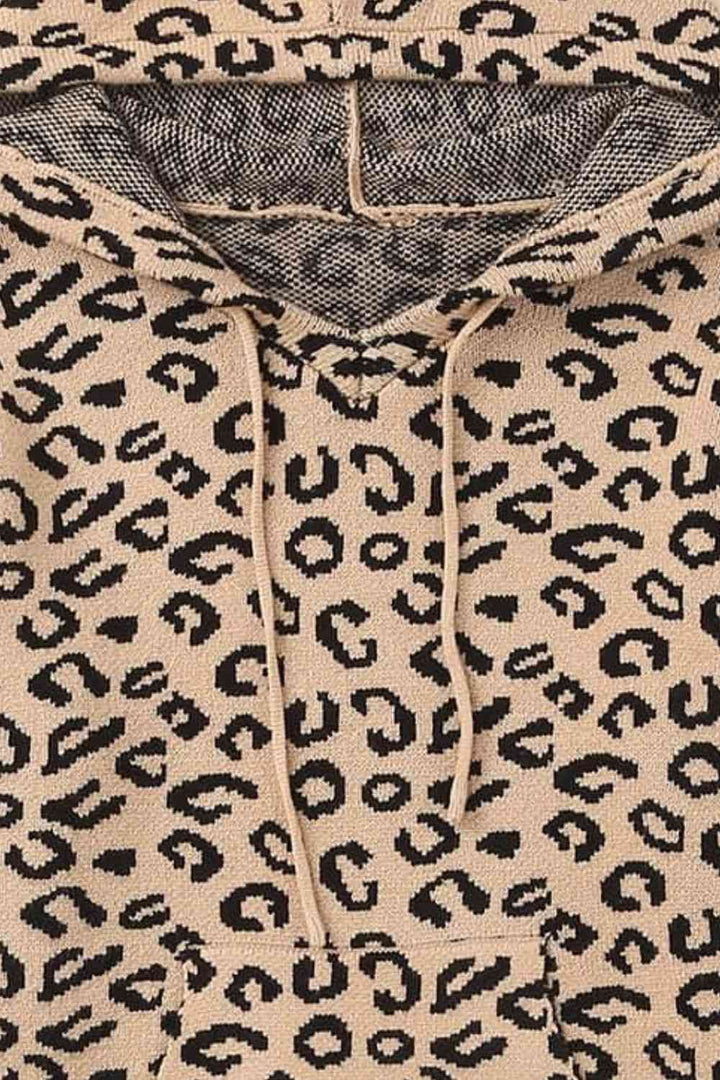 Woven Right Leopard Print Drawstring Hooded Sweater |1mrk.com