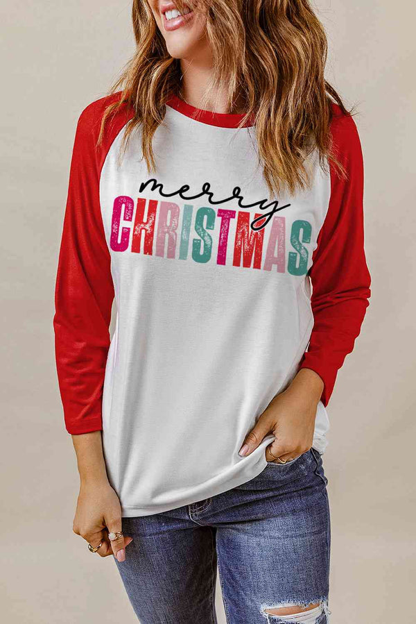 MERRY CHRISTMAS Graphic Raglan Sleeve T-Shirt | 1mrk.com