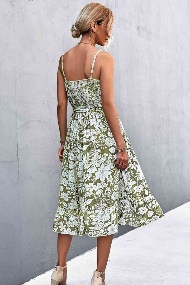 Floral Frill Trim Scoop Neck Spaghetti Strap Dress |1mrk.com