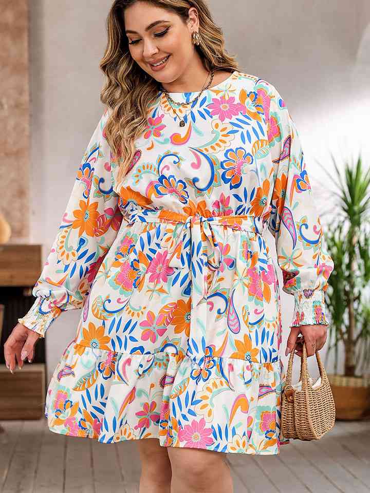 Plus Size Round Neck Lantern Sleeve Dress |1mrk.com