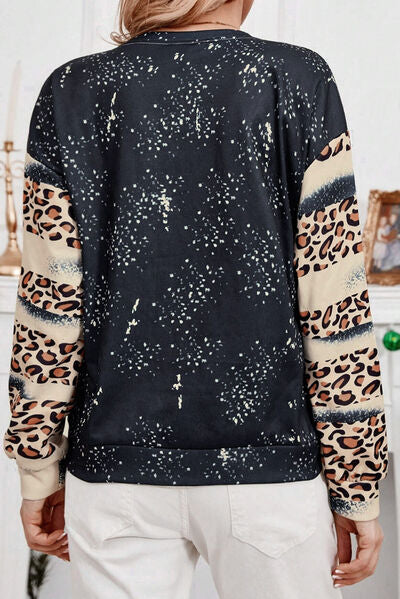 Santa Graphic Leopard Dropped Shoulder Sweatshirt |1mrk.com