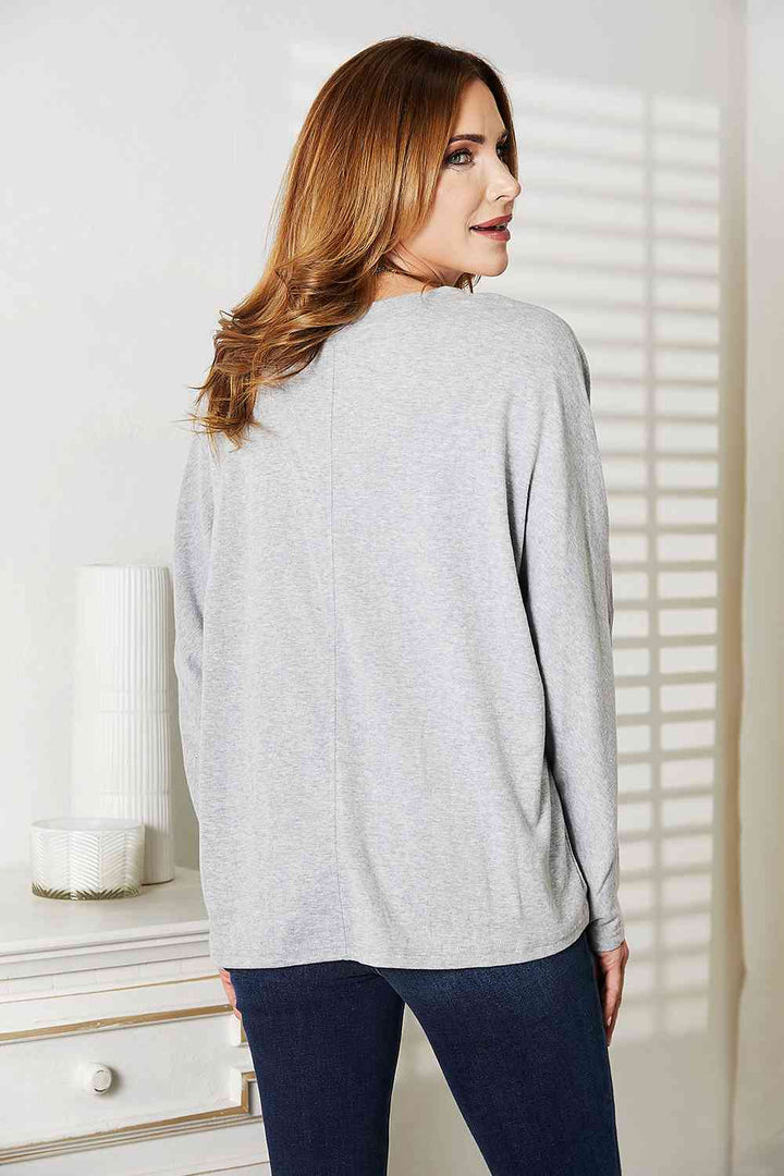 Double Take Seam Detail Round Neck Long Sleeve Top | 1mrk.com