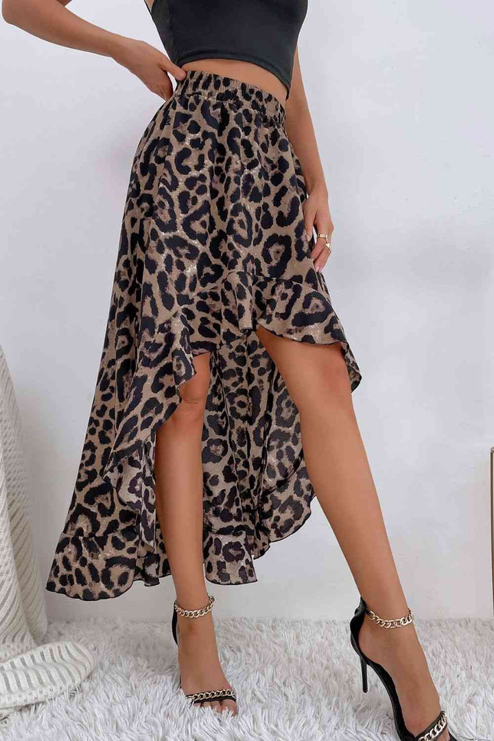 Leopard Ruffle Hem High-Low Skirt |1mrk.com