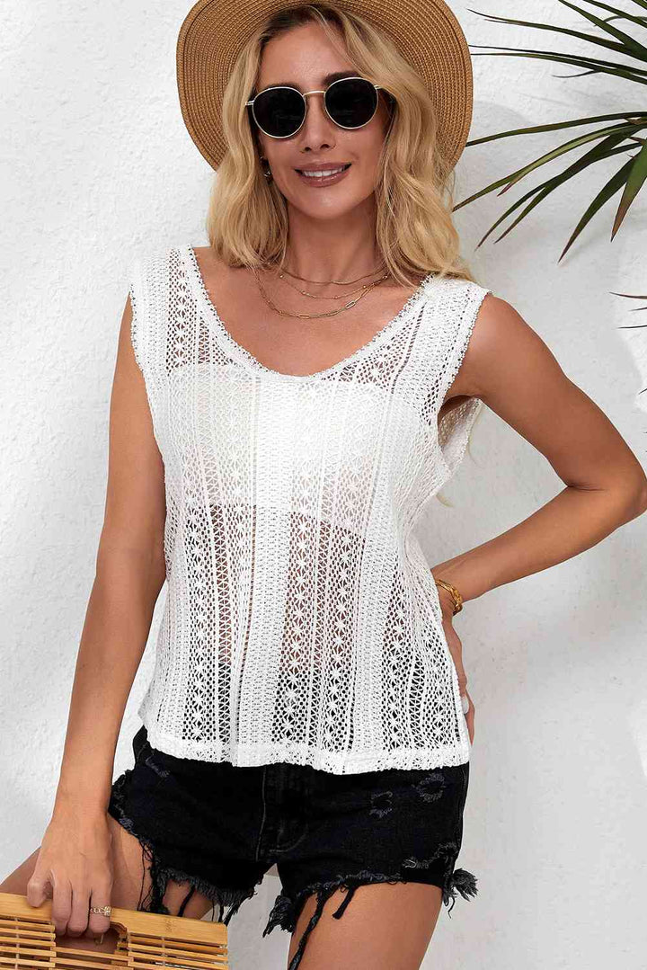 Crochet Deep V Openwork Tank | 1mrk.com