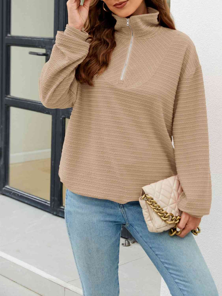 Quarter-Zip Collared Drop Shoulder Sweatshirt |1mrk.com