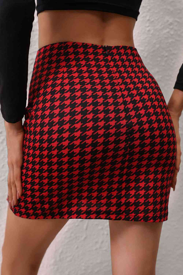 Houndstooth Slit Mini Skirt |1mrk.com