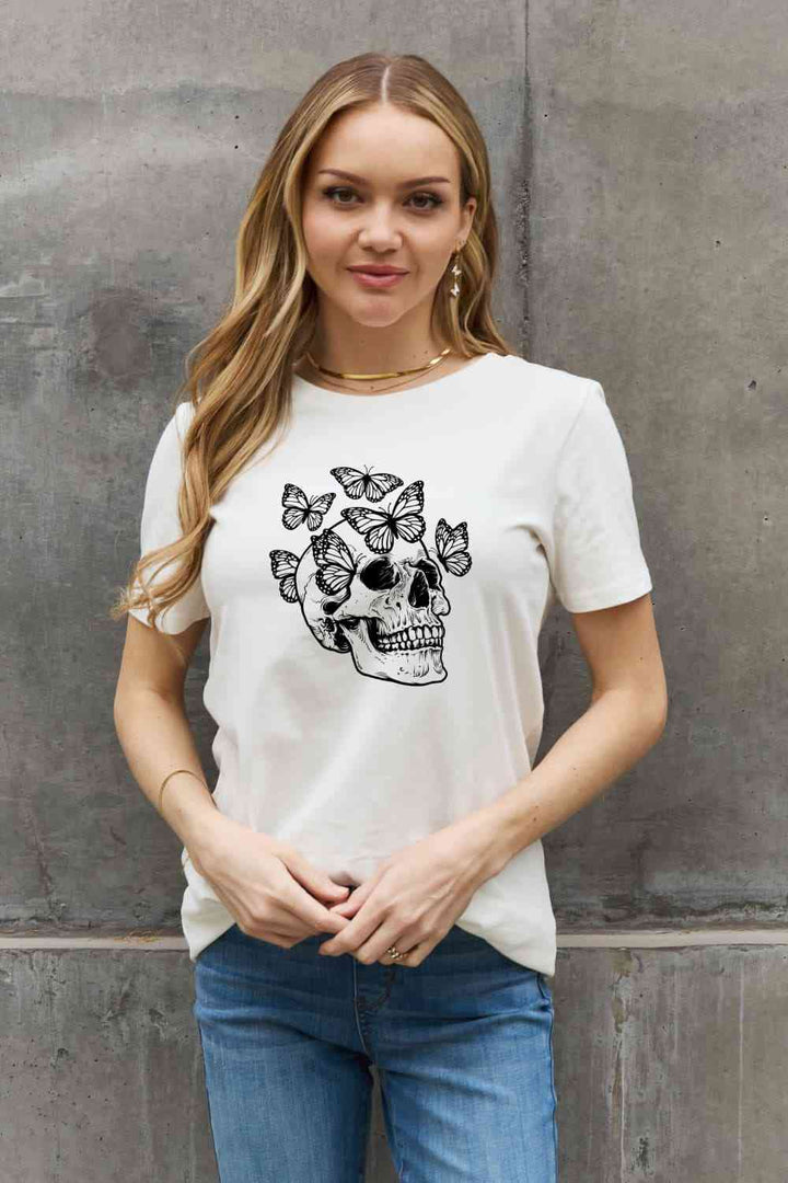 Simply Love Full Size Butterfly Skull Graphic Cotton Tee | 1mrk.com