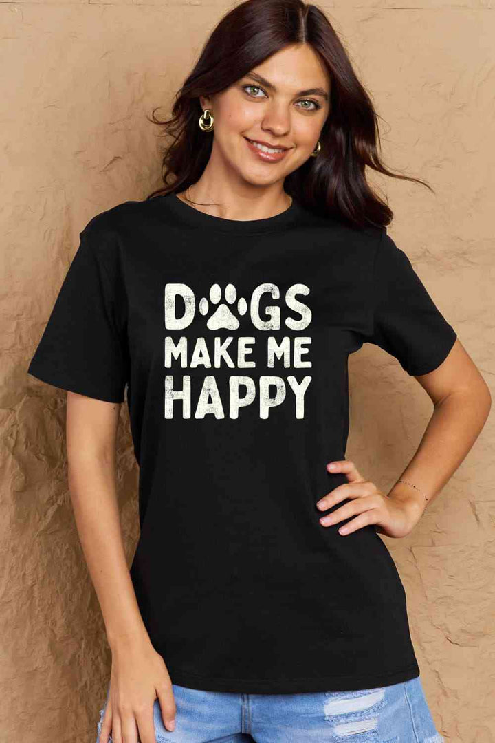 Simply Love Full Size DOGS MAKE ME HAPPY Graphic Cotton T-Shirt | 1mrk.com