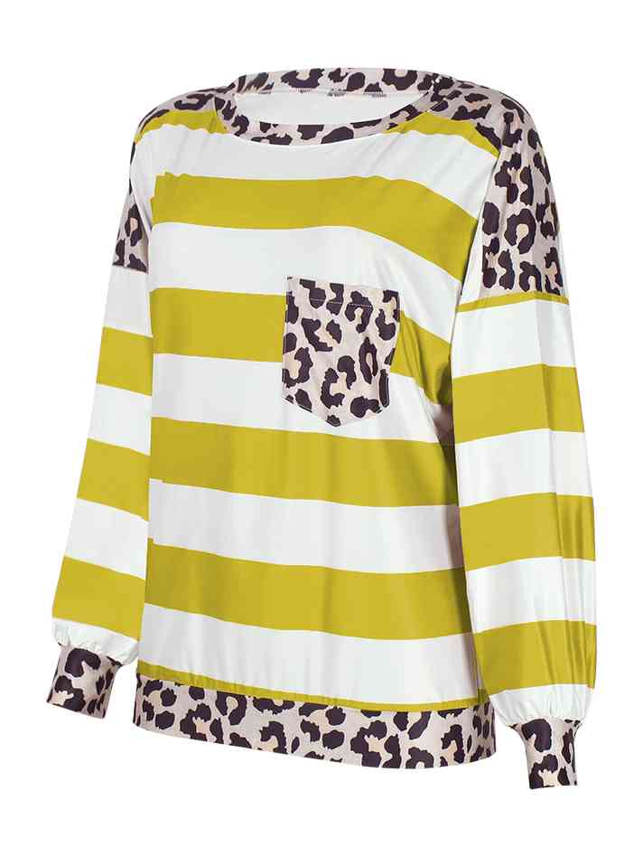 Striped Leopard Long Sleeves Top | 1mrk.com