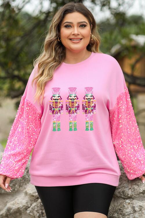 Plus Size Sequin Nutcracker Long Sleeve Sweatshirt |1mrk.com