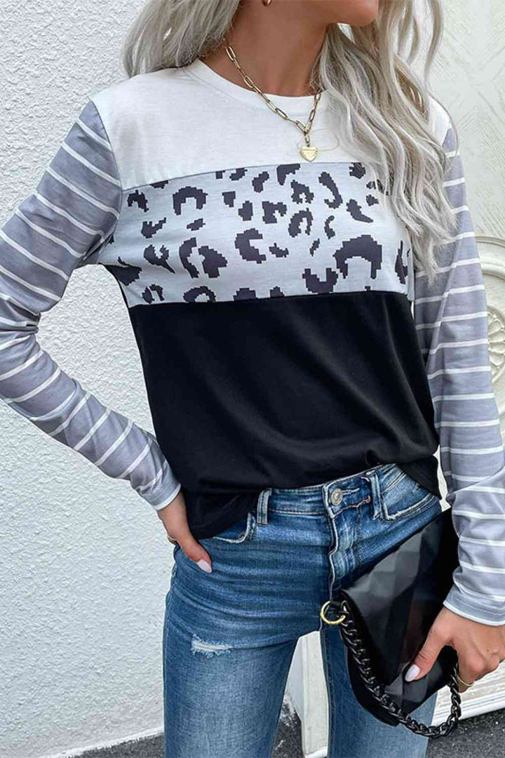 Mixed Print Round Neck Tee Shirt | 1mrk.com