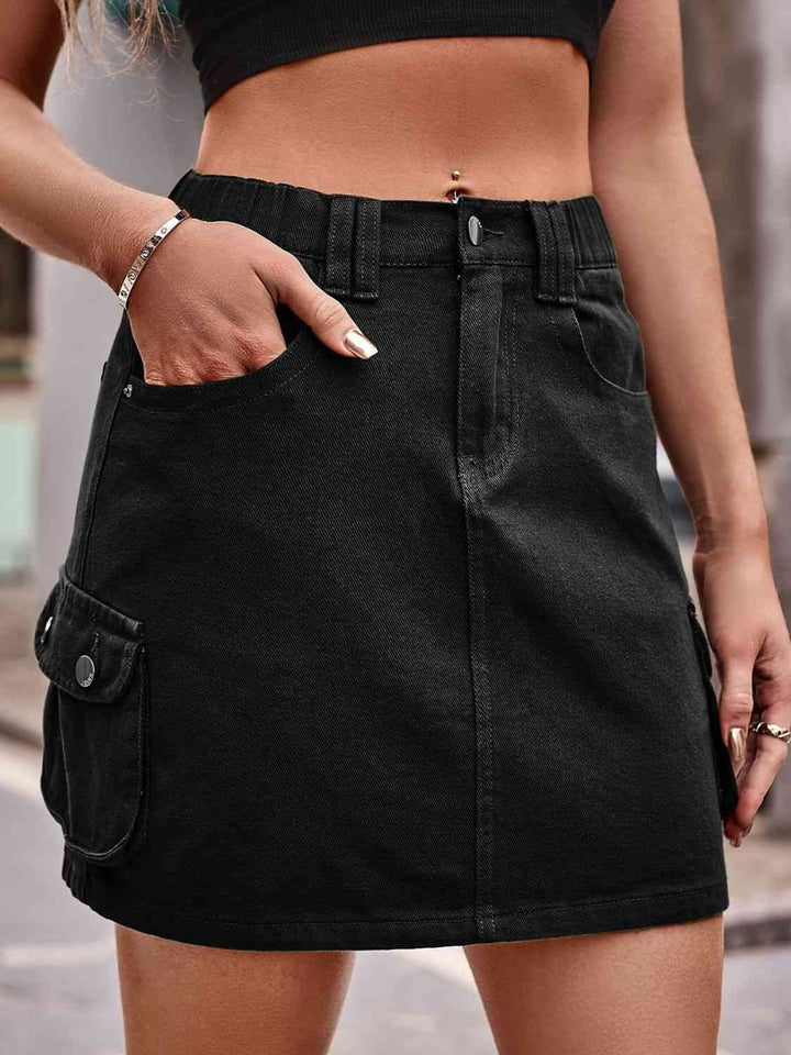 Denim Mini Skirt with Pockets | 1mrk.com