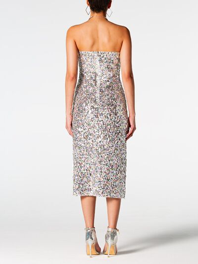 Sequin Straight Neck Midi Wrap Dress | 1mrk.com