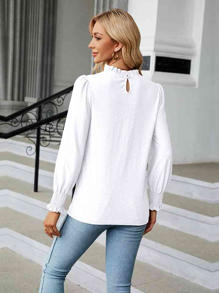 Round Neck Flounce Sleeve Blouse | 1mrk.com