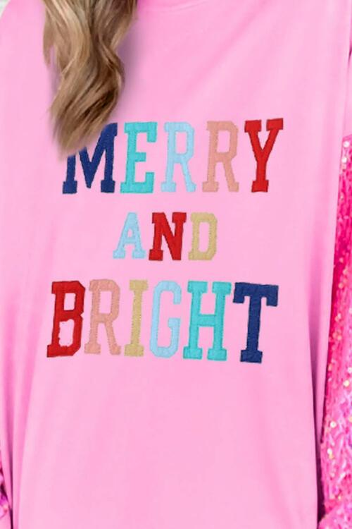 MERRY AND BRIGHT Sequin Long Sleeve Sweatshirt |1mrk.com