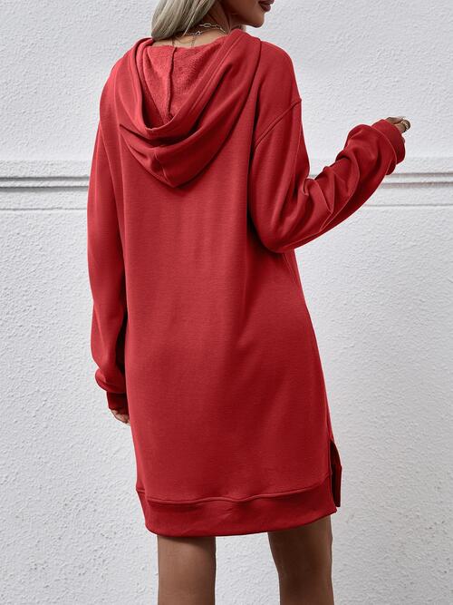 Slit Long Sleeve Hooded Dress with Pocket | 1mrk.com