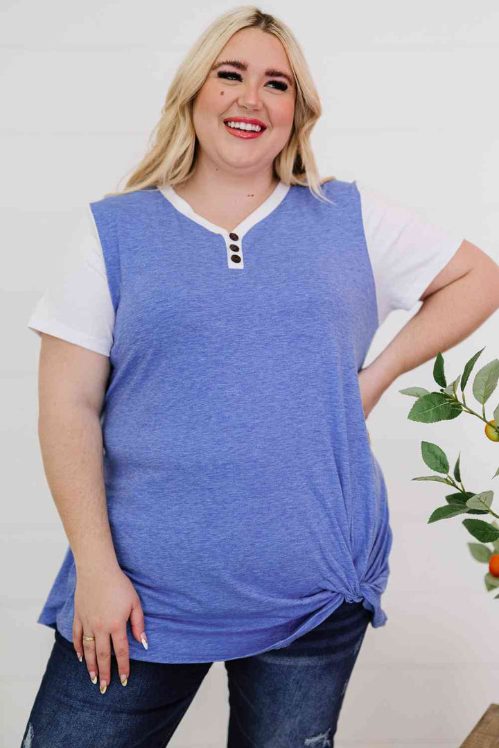 Plus Size Contrast Twisted Henley Tee | 1mrk.com