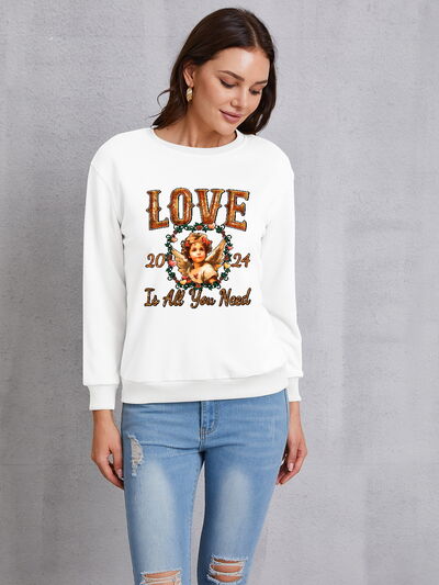 LOVE IS ALL YOU NEED Round Neck Sweatshirt | Trendsi