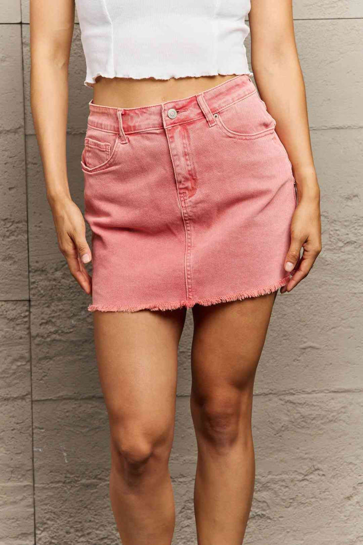 Zenana 90's Vibe Acid Wash Frayed Hem Skirt | 1mrk.com