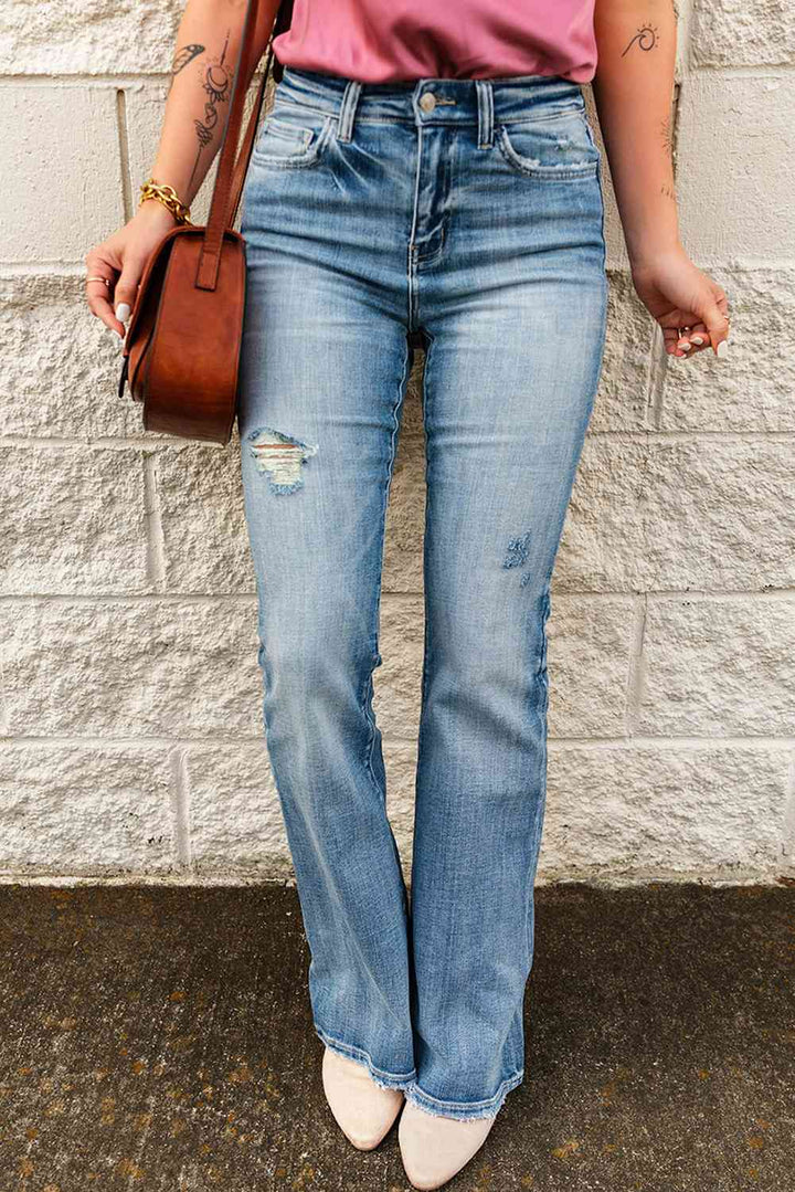 High-Rise Waist Distressed Flare Jeans |1mrk.com
